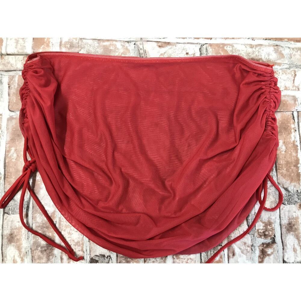 Ruffle Trim Beach Skirt Cover Up Wrap Bikini Shiny Swimwear Mesh Drawstring